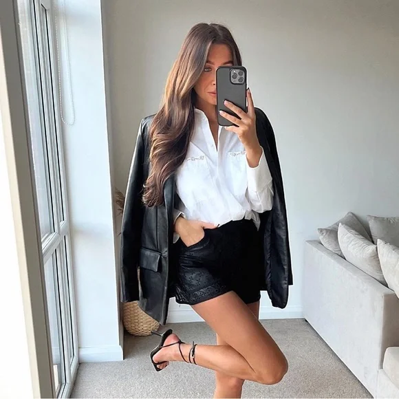 Zara White Jewel Detail Oversized Shirt - Picture 3 of 11